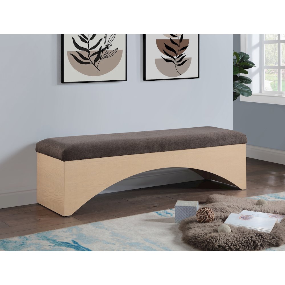 Lawson Brown Velour Fur Fabric Bench. Picture 2