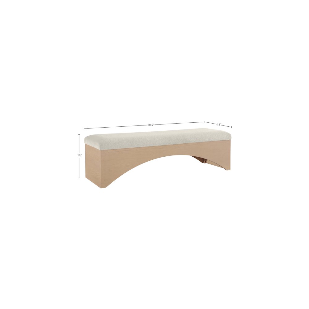 Lawson Cream Velour Fur Fabric Bench. Picture 7
