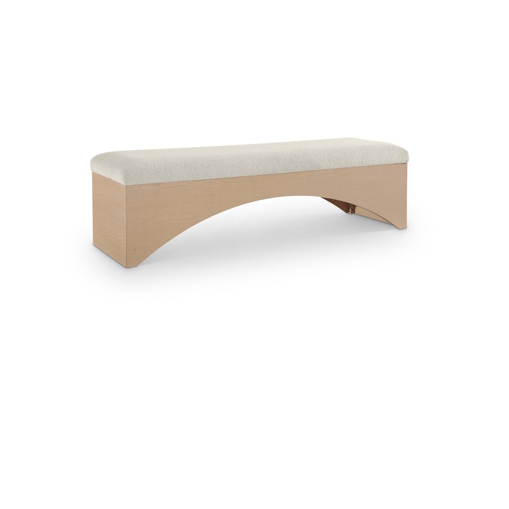 Lawson Cream Velour Fur Fabric Bench. Picture 1
