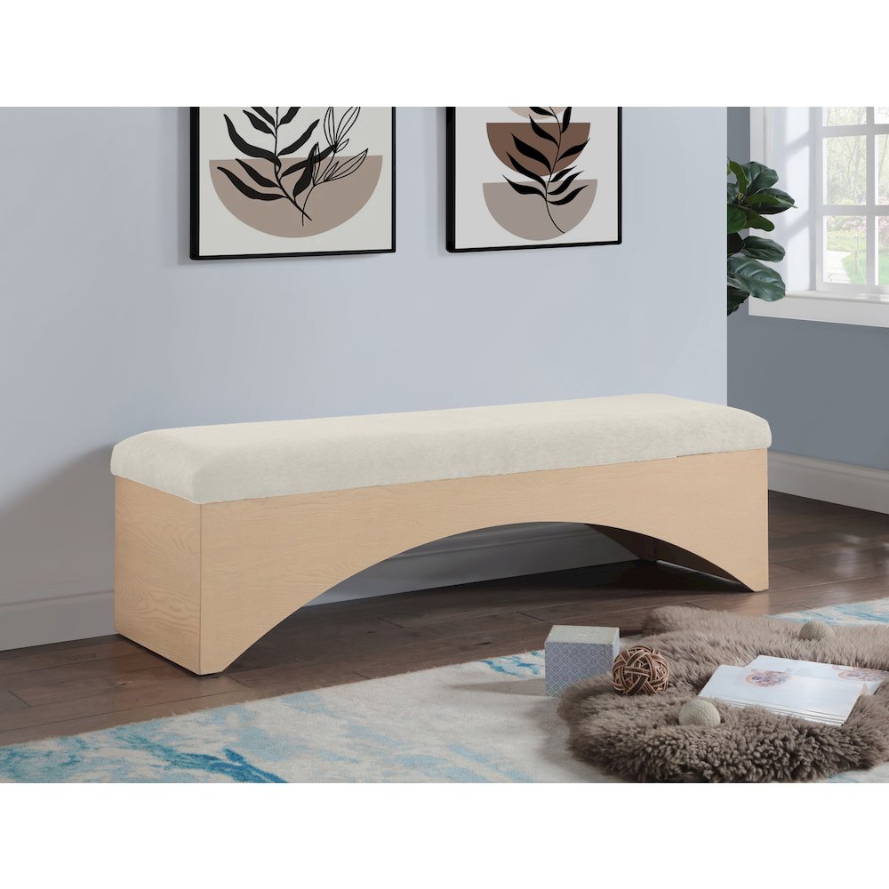 Lawson Cream Velour Fur Fabric Bench. Picture 2
