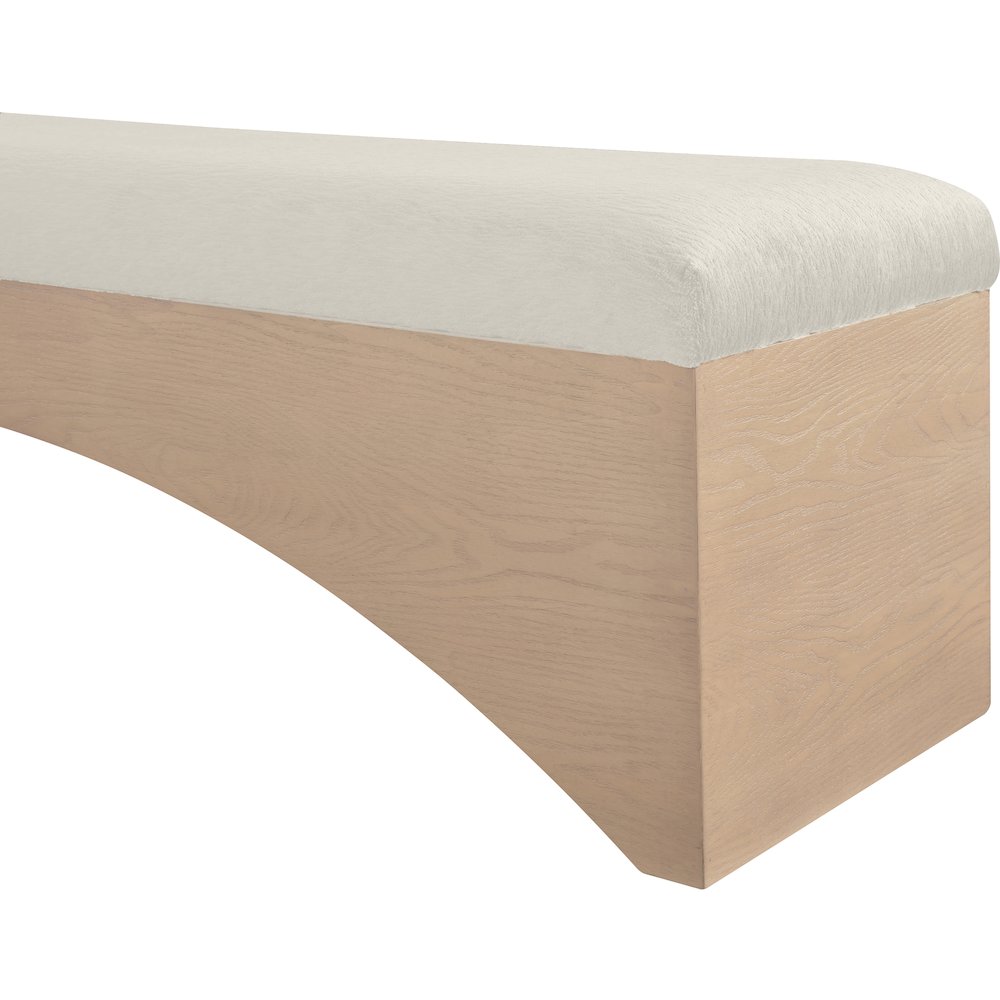 Lawson Cream Velour Fur Fabric Bench. Picture 5