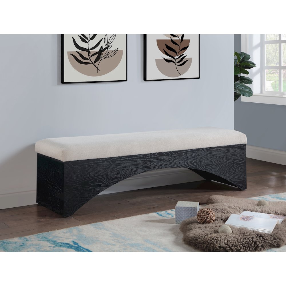 Lawson Beige Velour Fur Fabric Bench. Picture 2