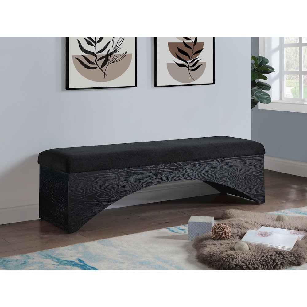 Lawson Black Velour Fur Fabric Bench. Picture 2