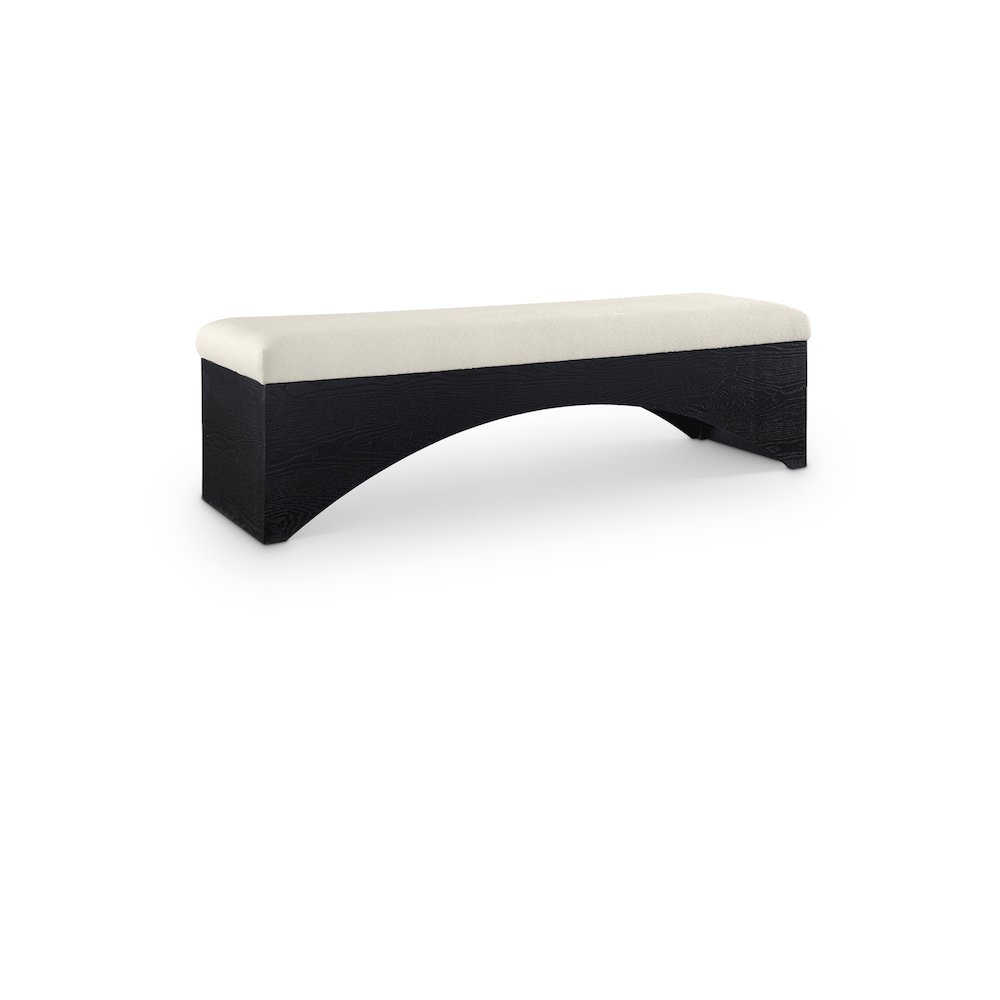 Lawson Cream Velour Fur Fabric Bench. Picture 1