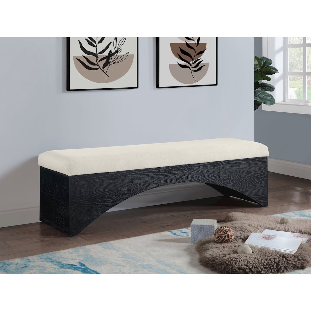 Lawson Cream Velour Fur Fabric Bench. Picture 2