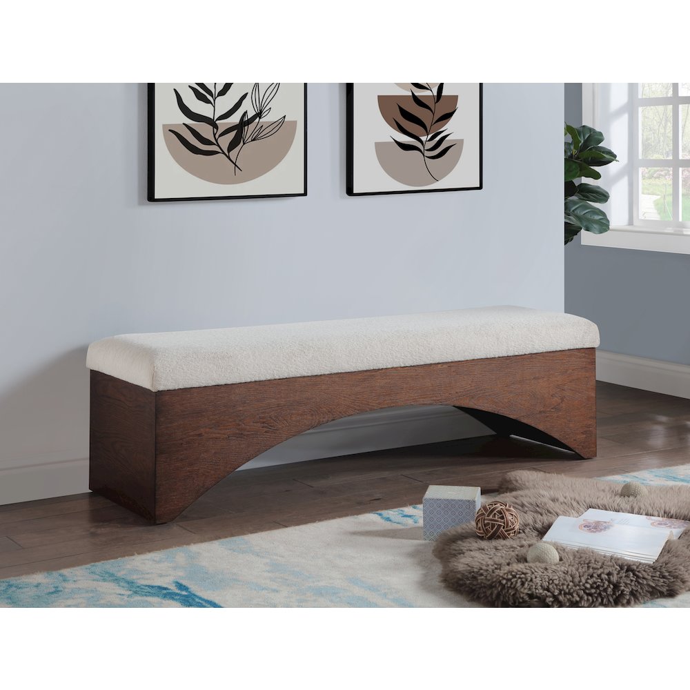 Lawson Beige Velour Fur Fabric Bench. Picture 2