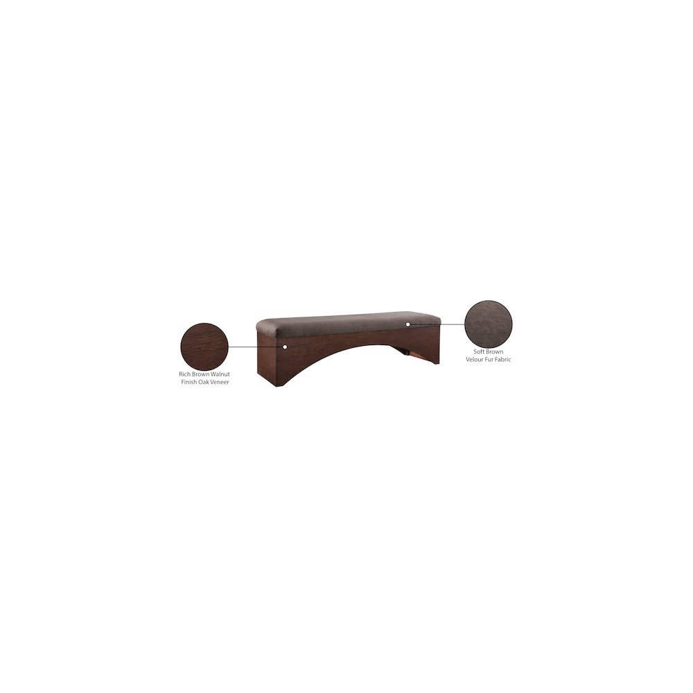 Lawson Brown Velour Fur Fabric Bench. Picture 8