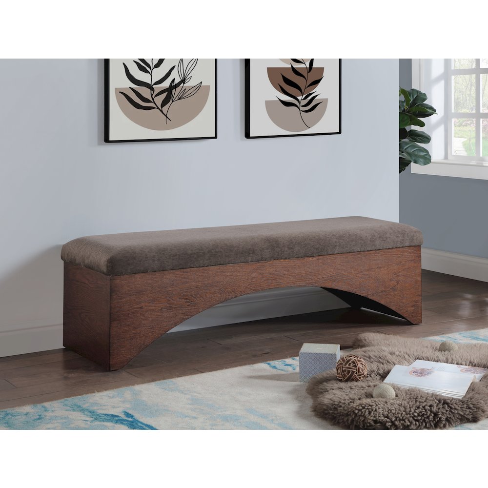 Lawson Brown Velour Fur Fabric Bench. Picture 2