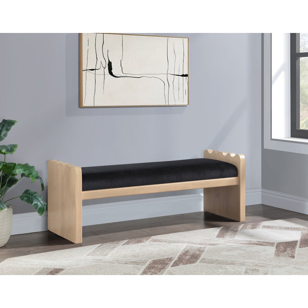 Sonia Black Velour Fur Fabric Bench. Picture 2