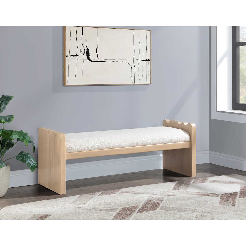 Sonia Cream Velour Fur Fabric Bench. Picture 2