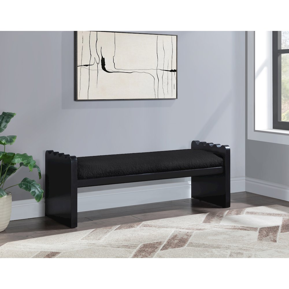 Sonia Black Velour Fur Fabric Bench. Picture 2