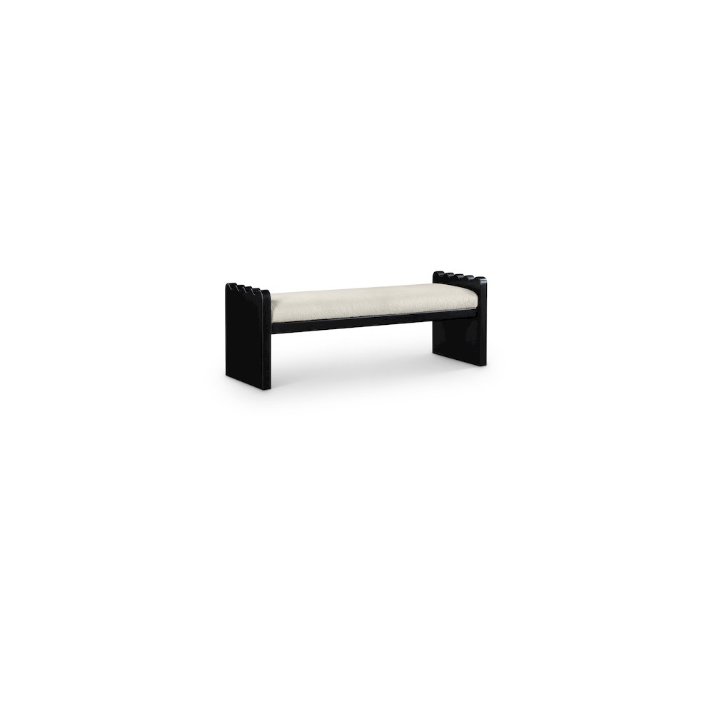 Sonia Cream Velour Fur Fabric Bench. Picture 1