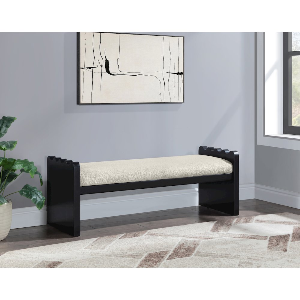 Sonia Cream Velour Fur Fabric Bench. Picture 2