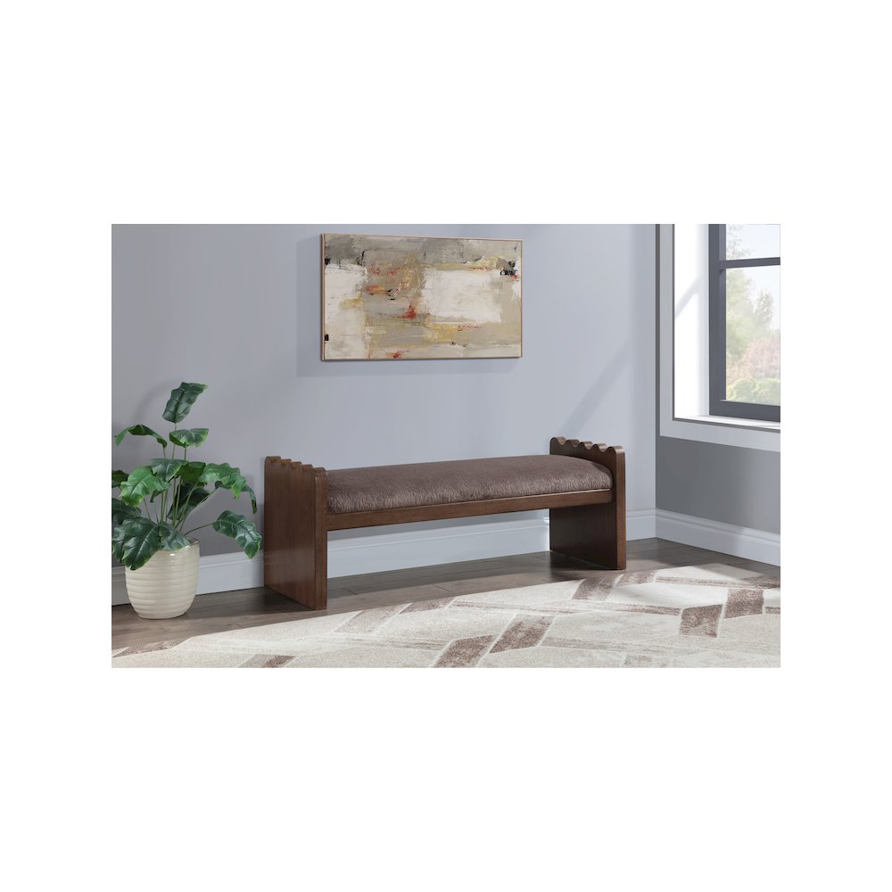Sonia Brown Velour Fur Fabric Bench. Picture 2