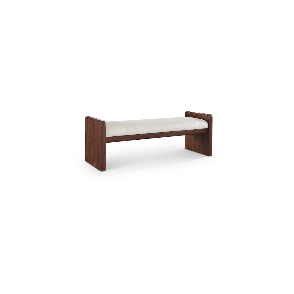 Sonia Cream Velour Fur Fabric Bench. Picture 1