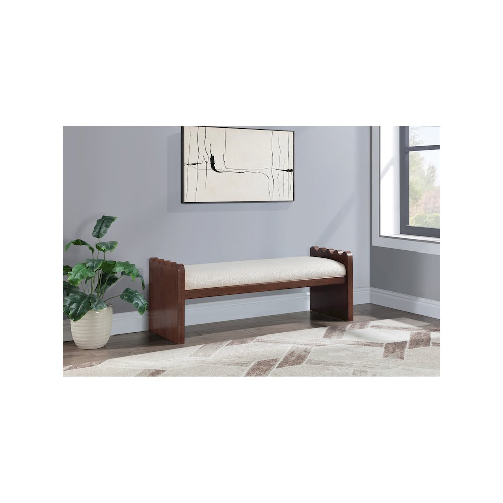 Sonia Cream Velour Fur Fabric Bench. Picture 2