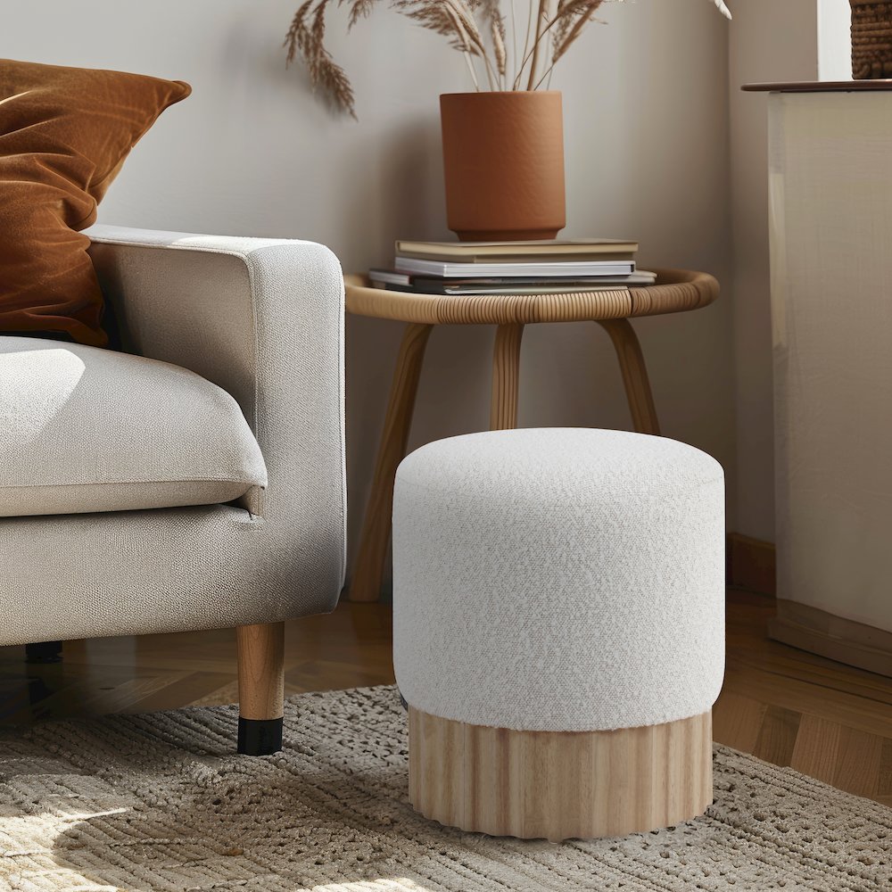 Veranda Cream Boucle Fabric Ottoman/Stool. Picture 2