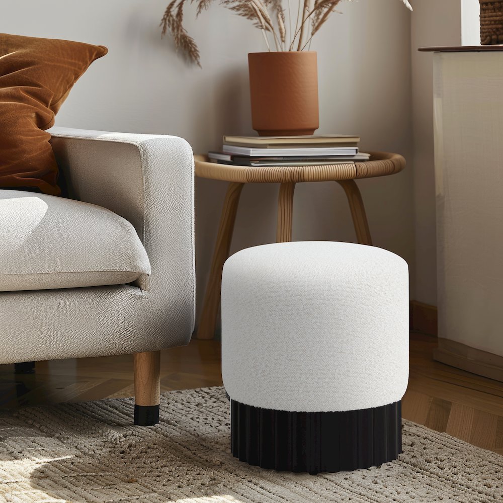 Veranda Cream Boucle Fabric Ottoman/Stool. Picture 2