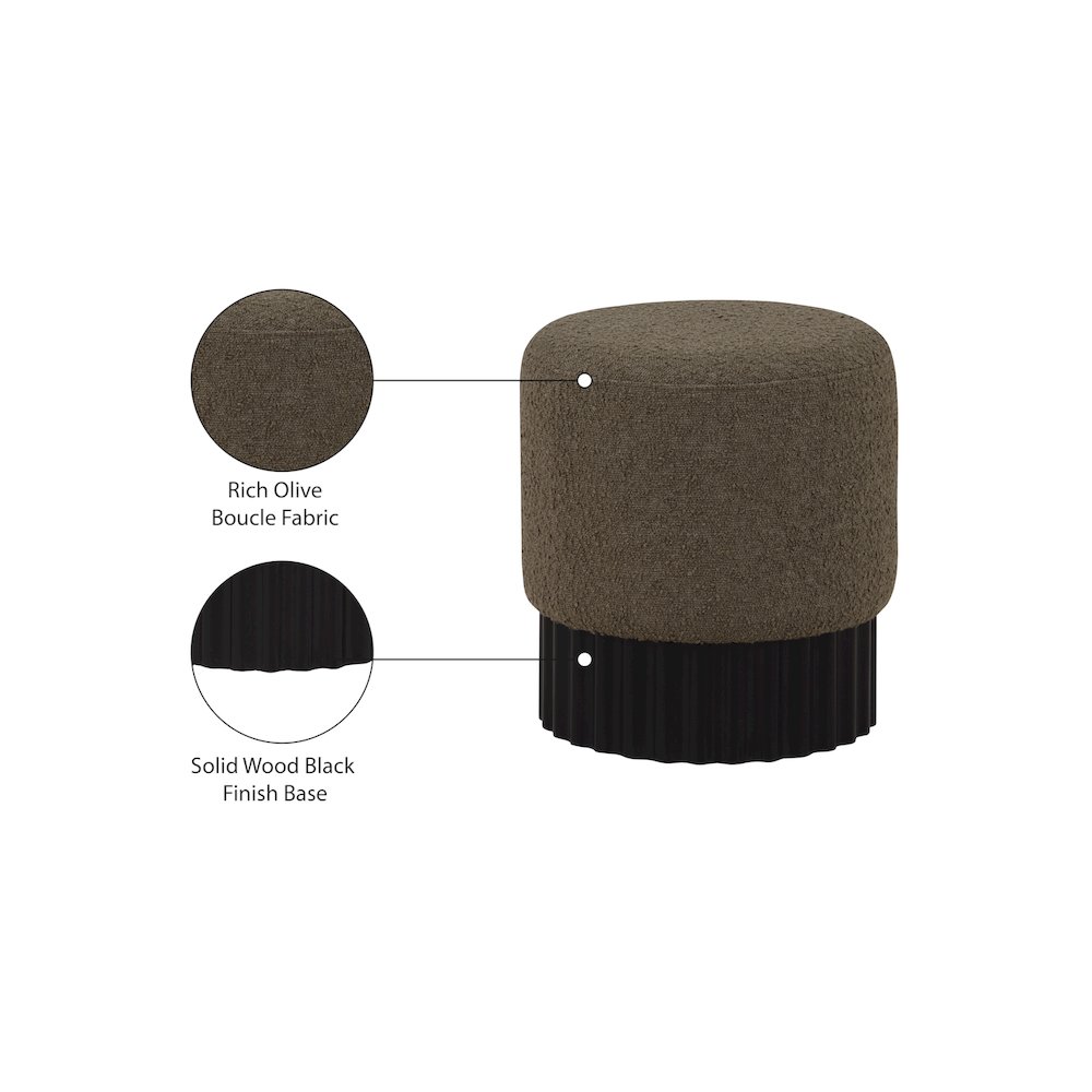 Veranda Olive Boucle Fabric Ottoman/Stool. Picture 5