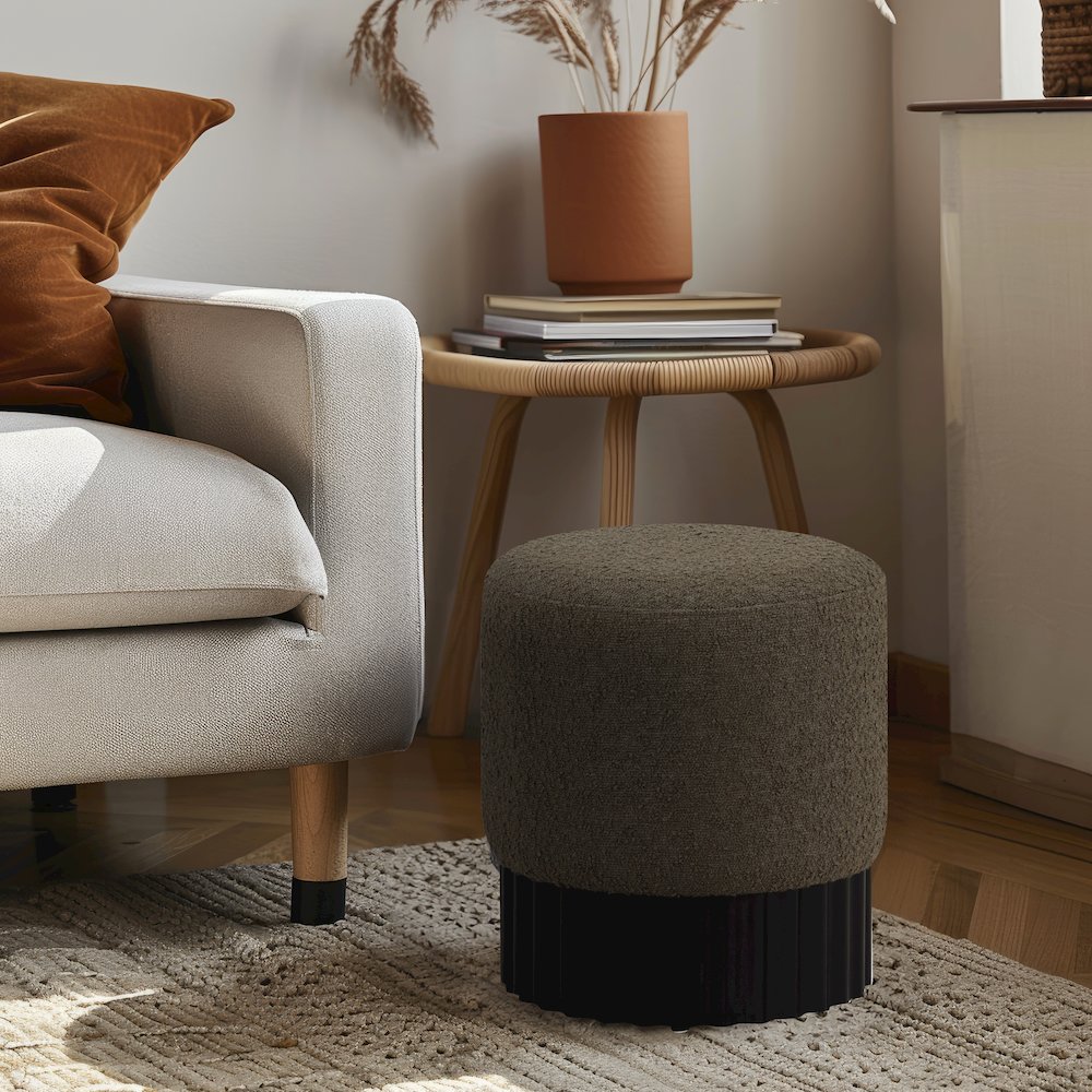 Veranda Olive Boucle Fabric Ottoman/Stool. Picture 2