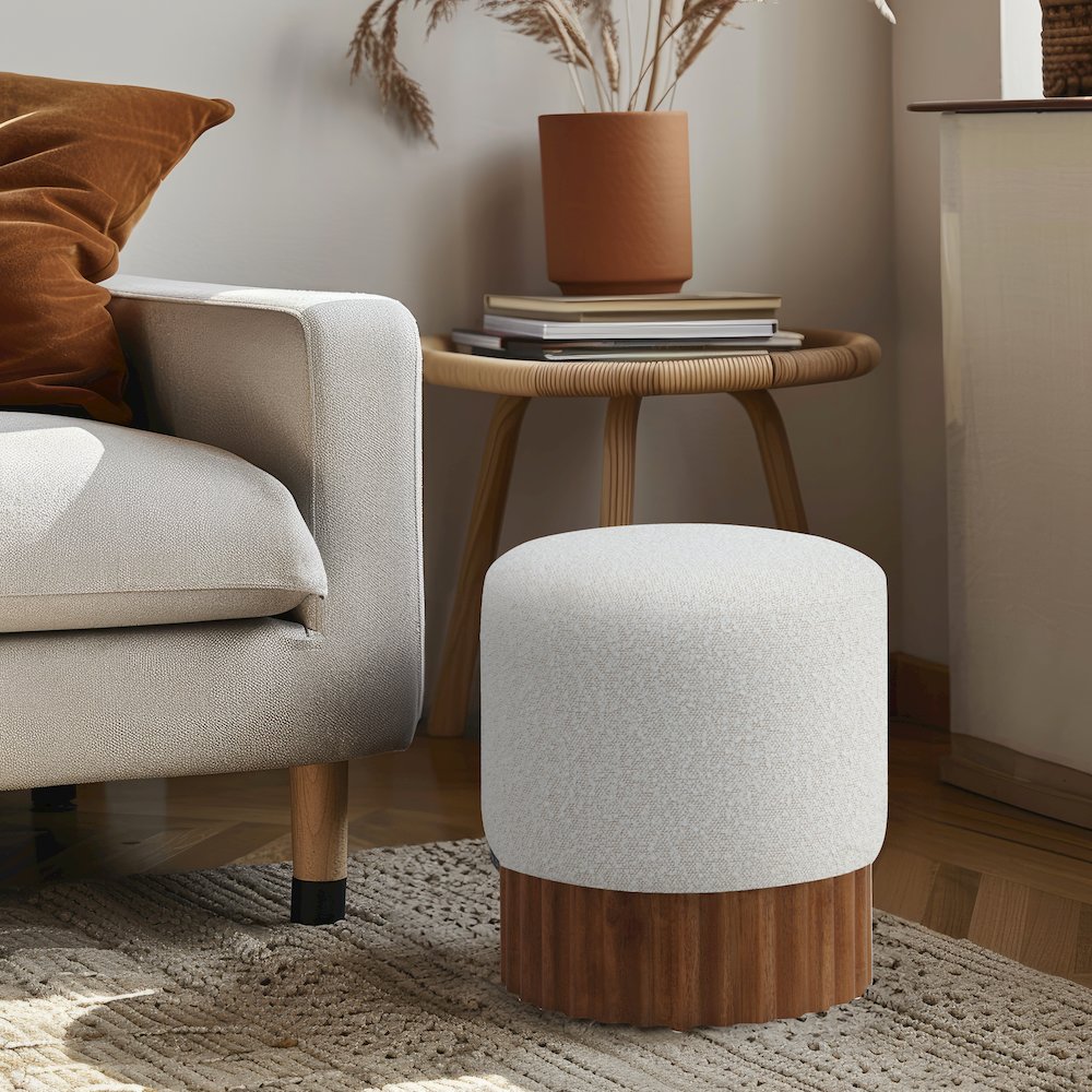 Veranda Cream Boucle Fabric Ottoman/Stool. Picture 2
