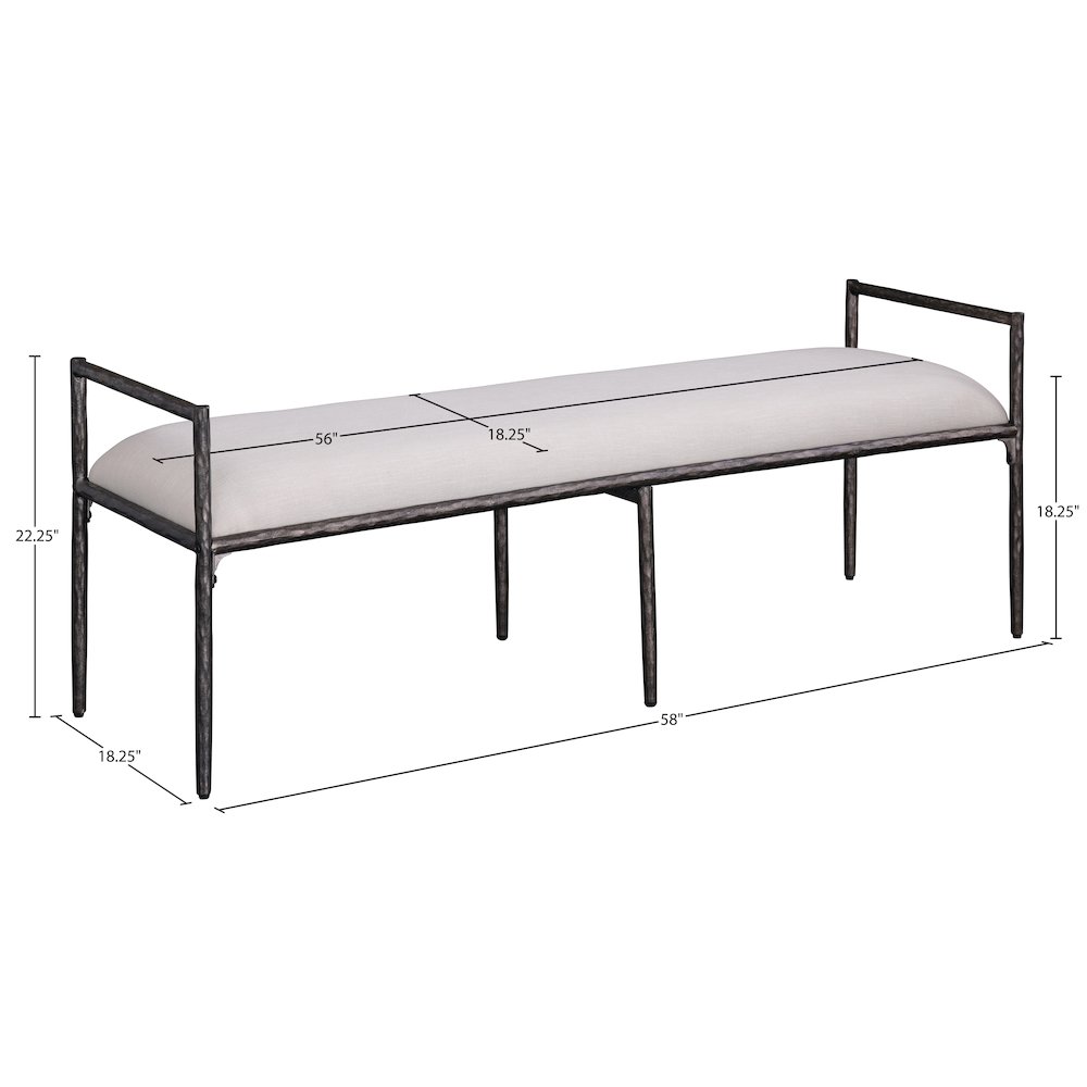 Axis Beige Linen Textured Fabric Upholstered Bench. Picture 8