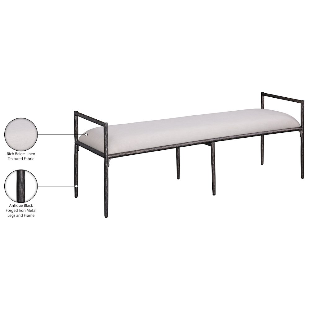 Axis Beige Linen Textured Fabric Upholstered Bench. Picture 9