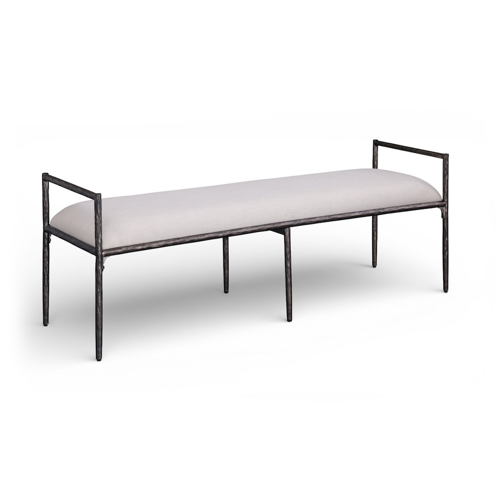 Axis Beige Linen Textured Fabric Upholstered Bench. Picture 1