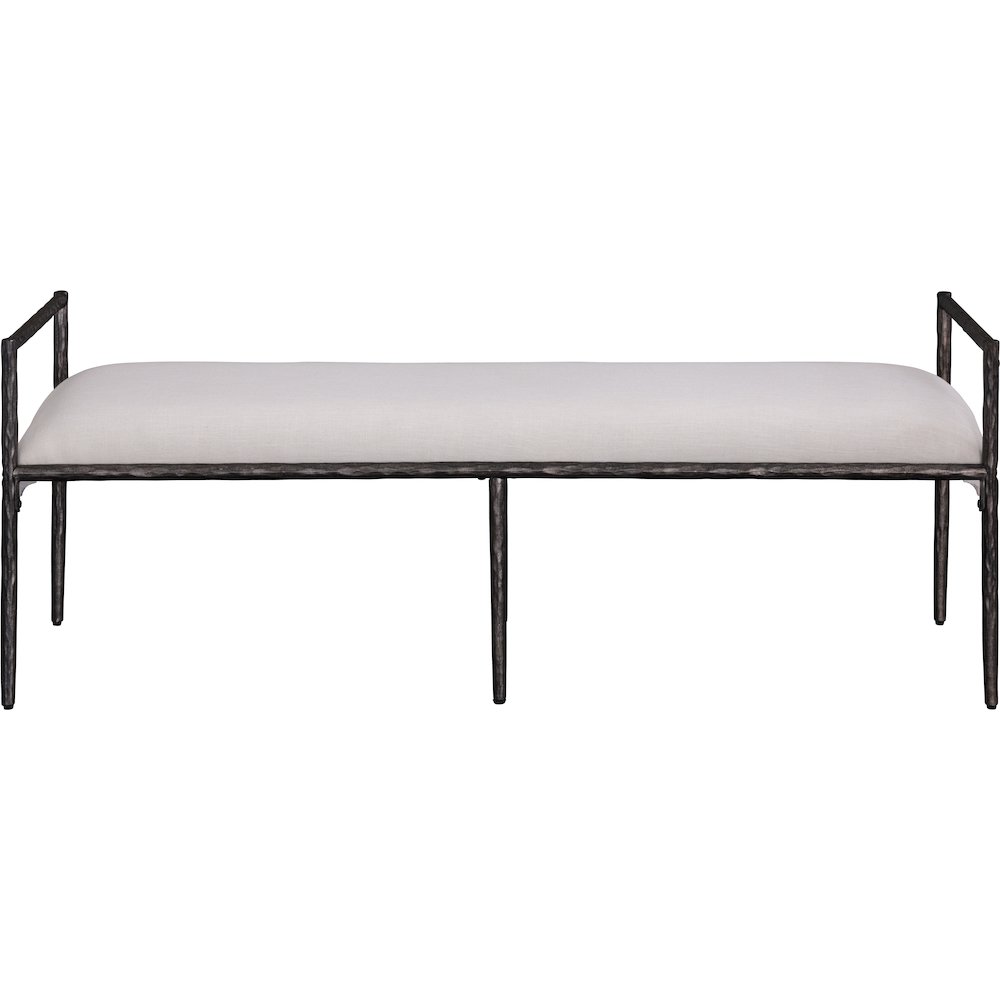 Axis Beige Linen Textured Fabric Upholstered Bench. Picture 3