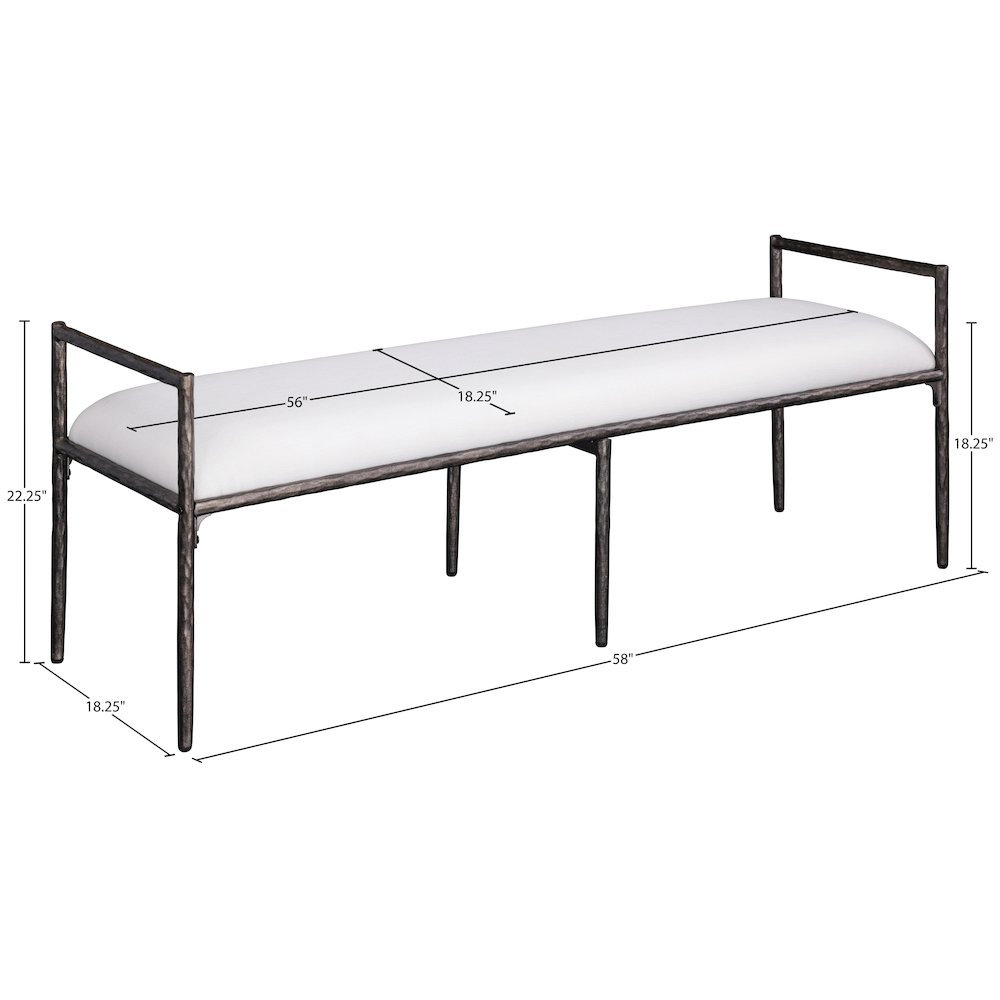 Axis Cream Linen Textured Fabric Upholstered Bench. Picture 6