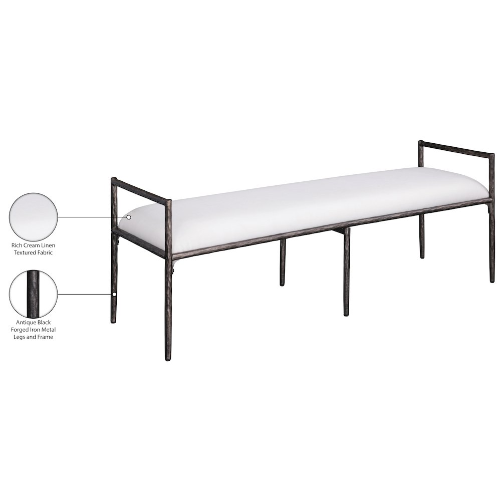 Axis Cream Linen Textured Fabric Upholstered Bench. Picture 7