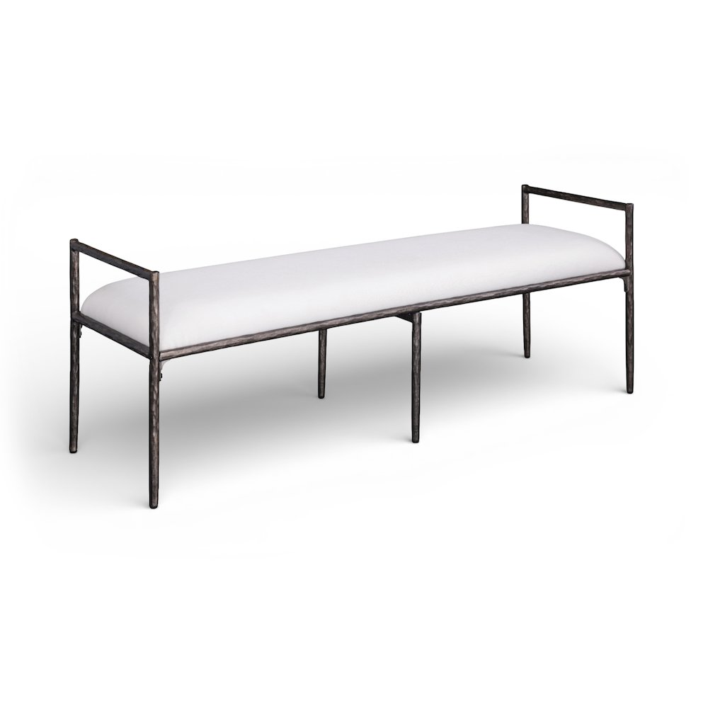 Axis Cream Linen Textured Fabric Upholstered Bench. Picture 1