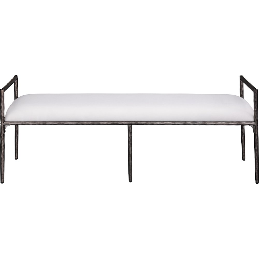 Axis Cream Linen Textured Fabric Upholstered Bench. Picture 3