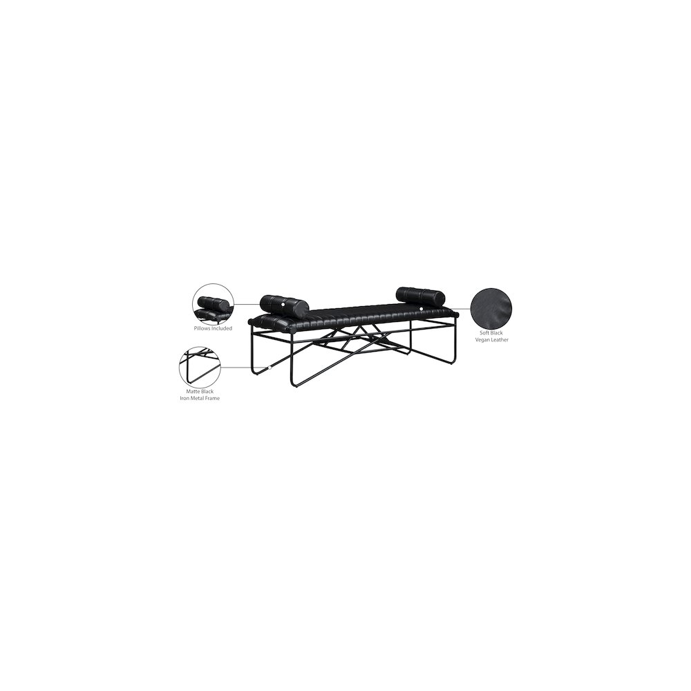 Gatsby Black Vegan Leather Bench. Picture 8