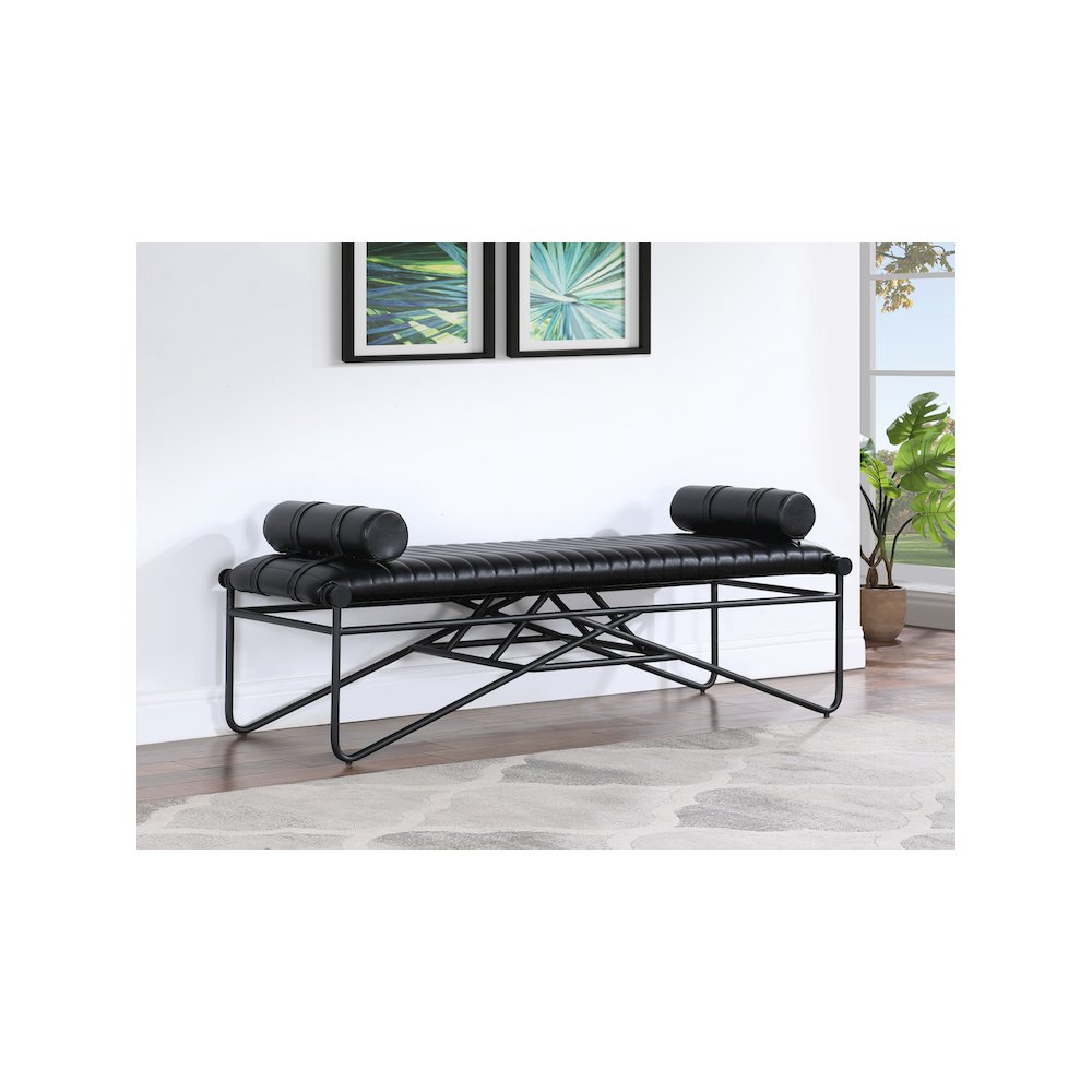 Gatsby Black Vegan Leather Bench. Picture 2