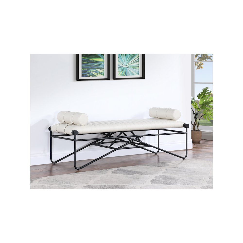 Gatsby Cream Vegan Leather Bench. Picture 2