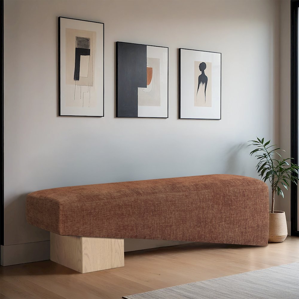 Alora Cognac Fabric Bench. Picture 2