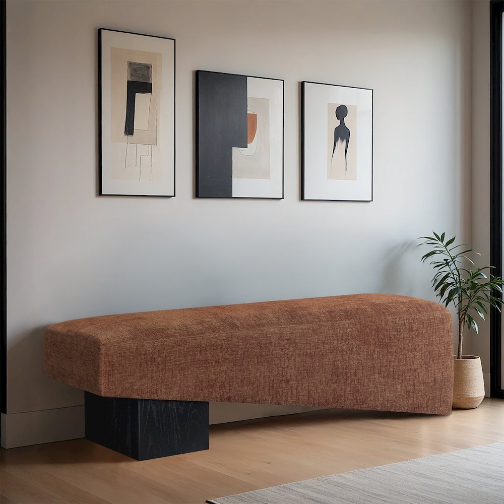 Alora Cognac Fabric Bench. Picture 2