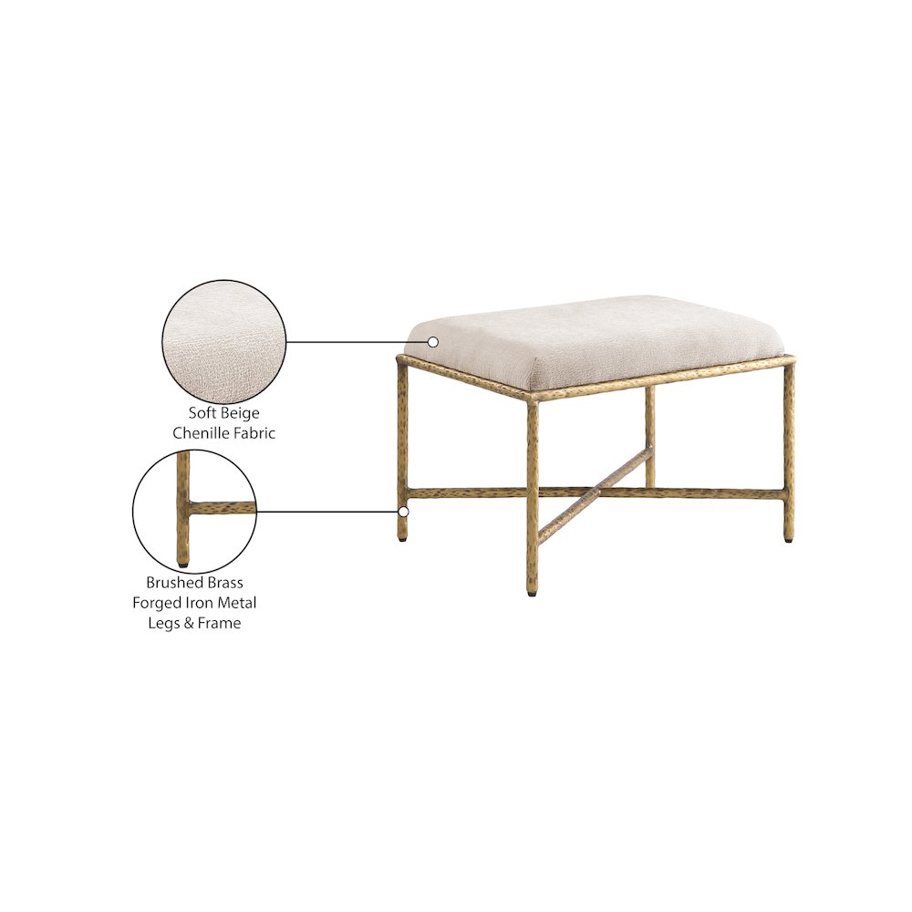 Valley Beige Chenille Fabric Bench. Picture 7