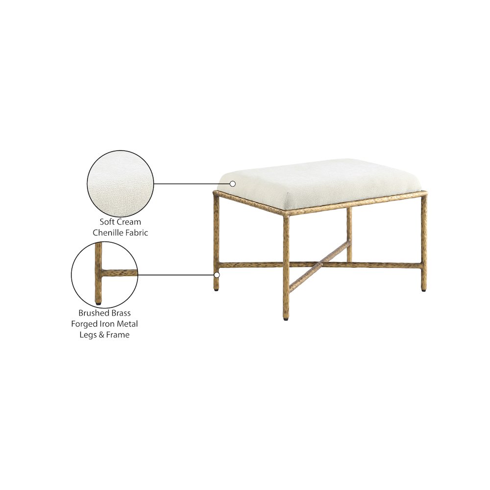 Valley Cream Chenille Fabric Bench. Picture 7