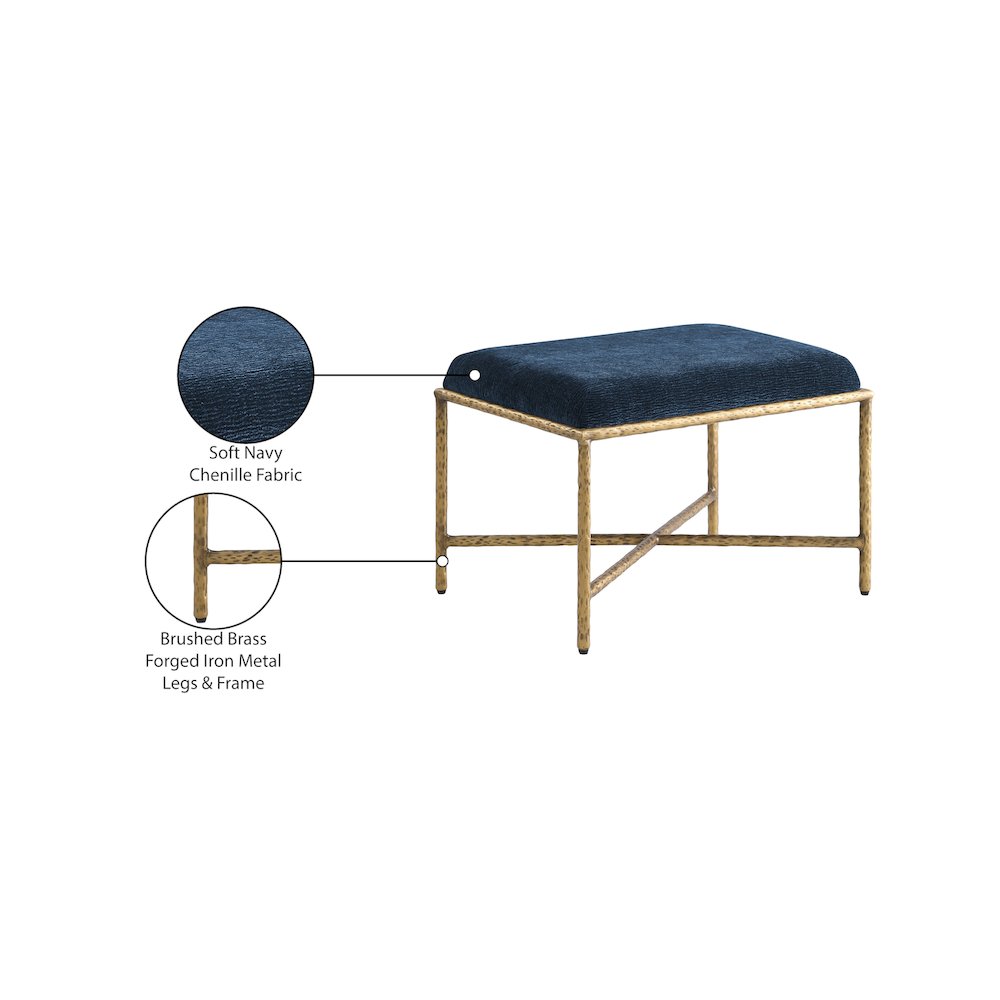 Valley Navy Chenille Fabric Bench. Picture 7