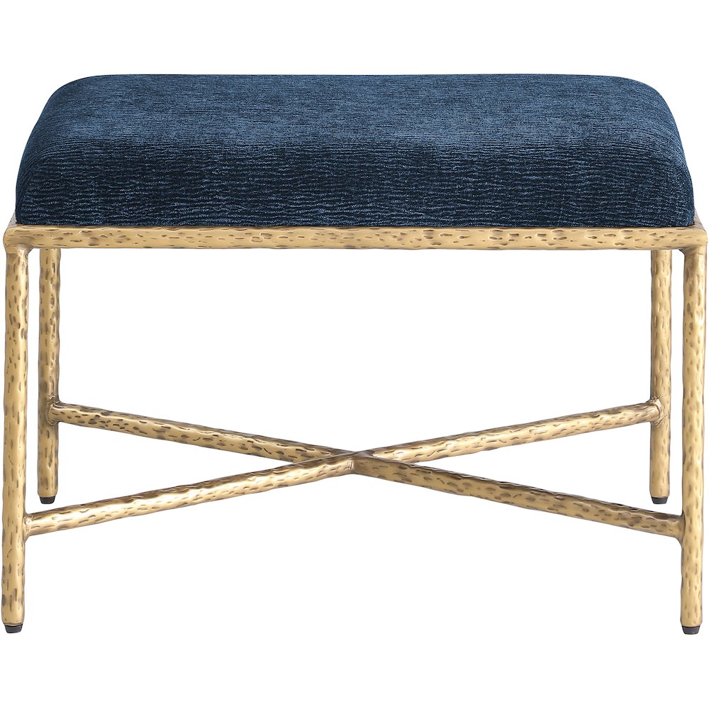 Valley Navy Chenille Fabric Bench. Picture 3
