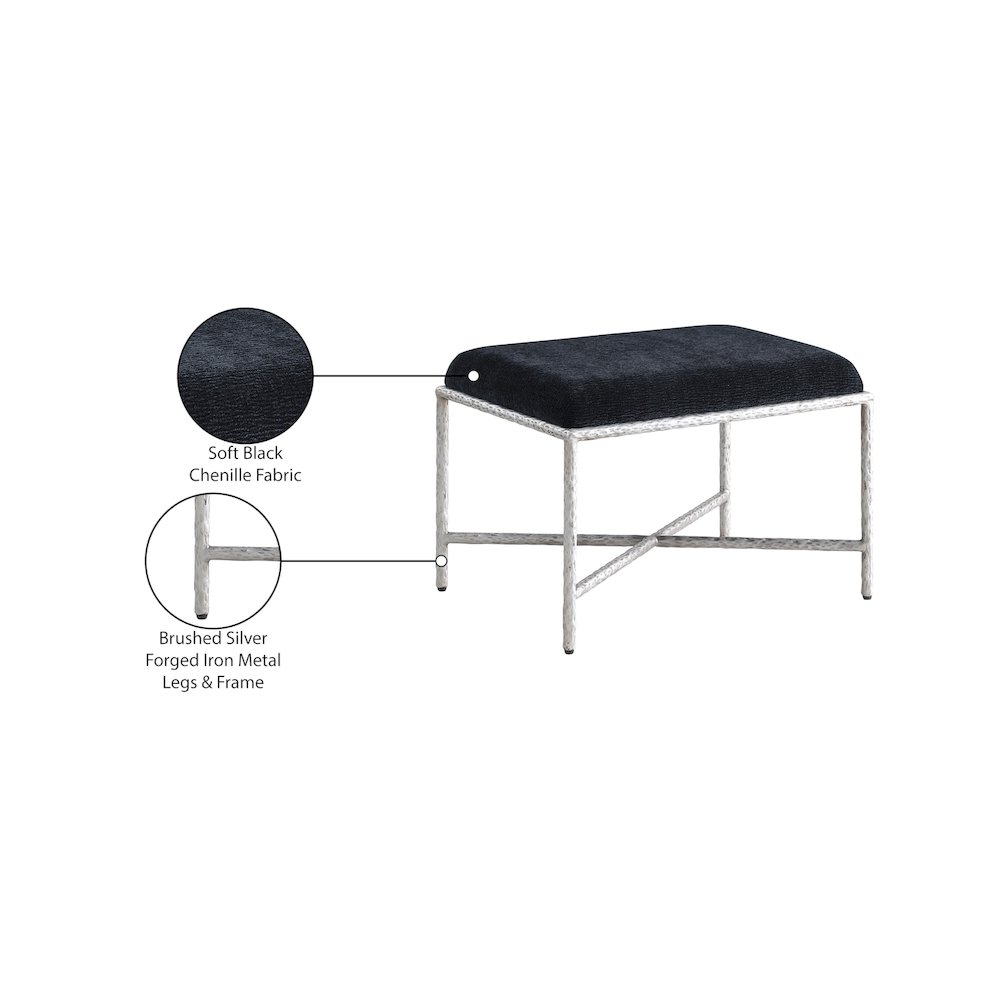 Valley Black Chenille Fabric Bench. Picture 7