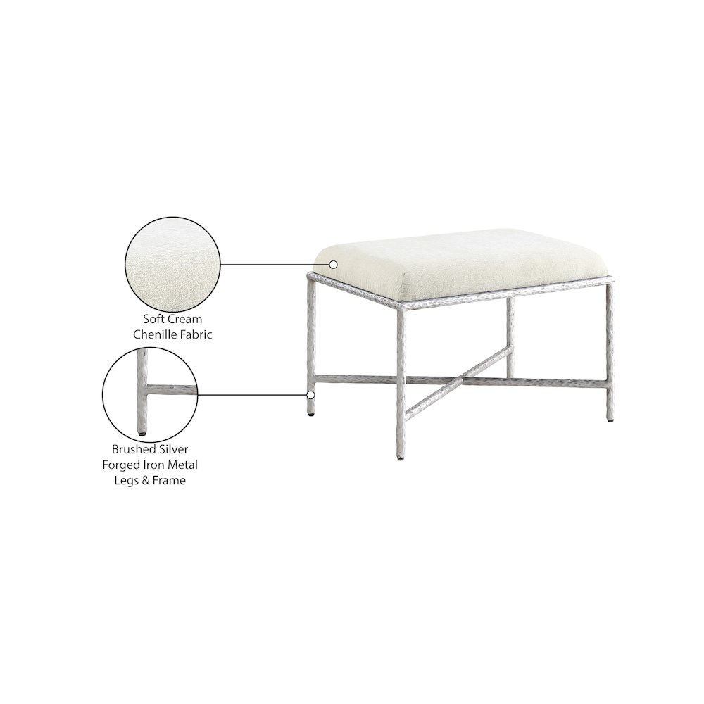 Valley Cream Chenille Fabric Bench. Picture 7