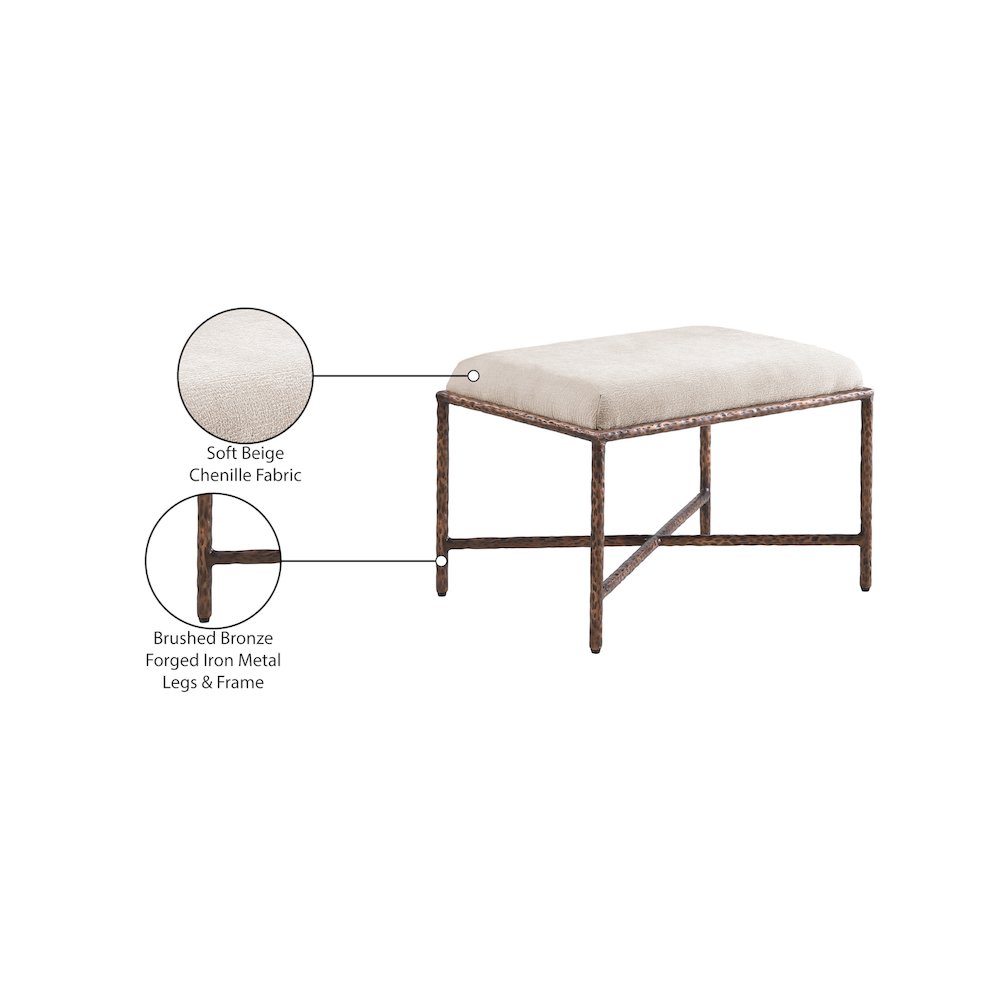 Valley Beige Chenille Fabric Bench. Picture 7