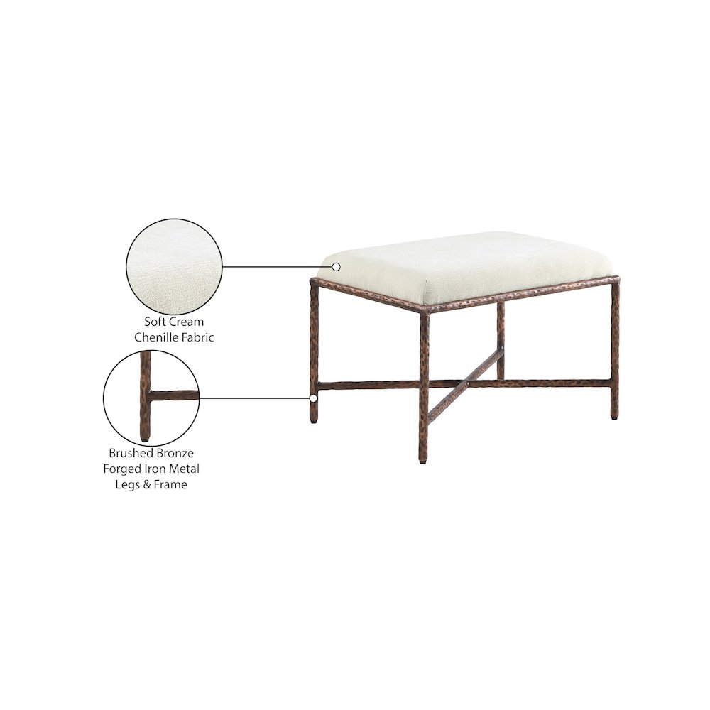 Valley Cream Chenille Fabric Bench. Picture 7