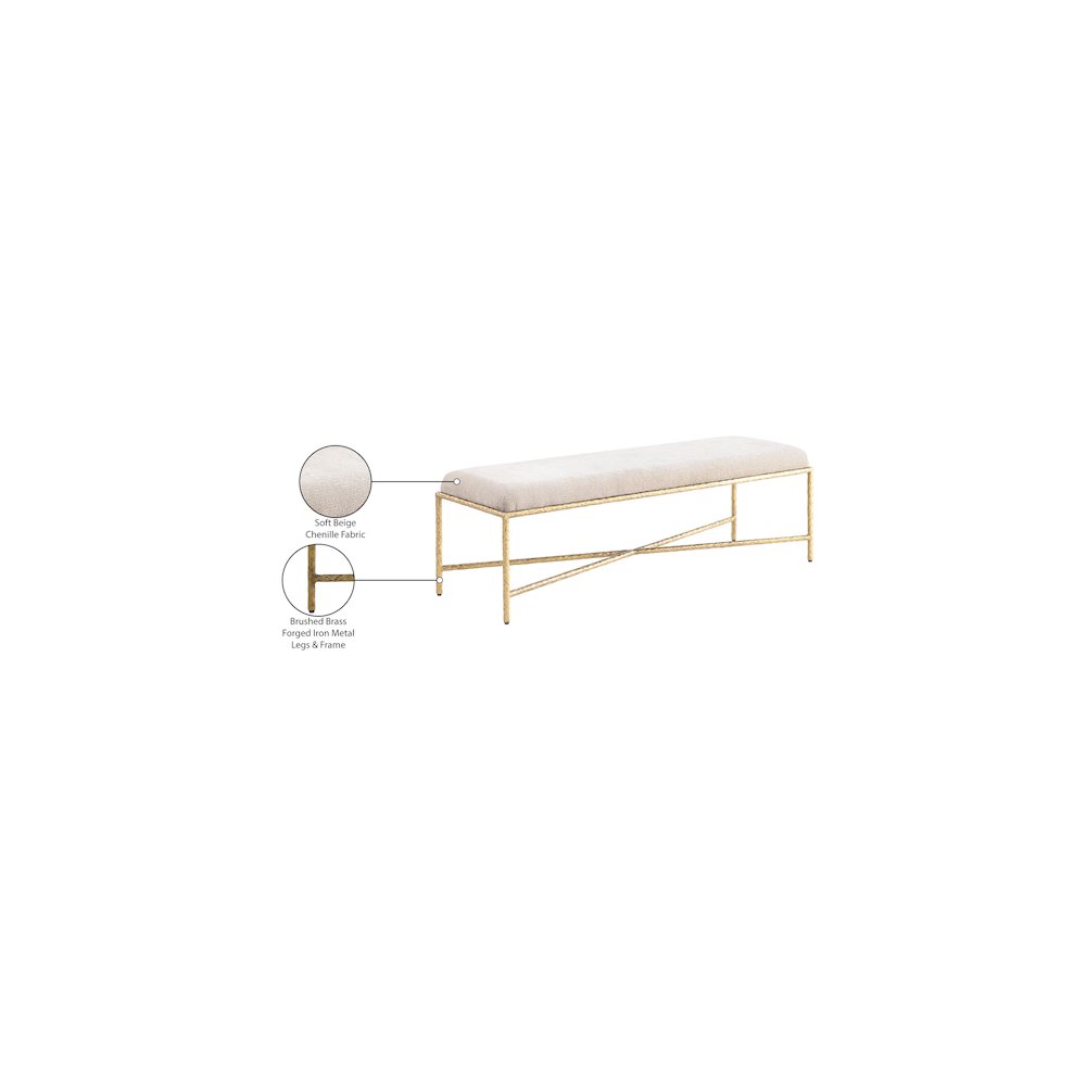 Valley Beige Chenille Fabric Bench. Picture 7