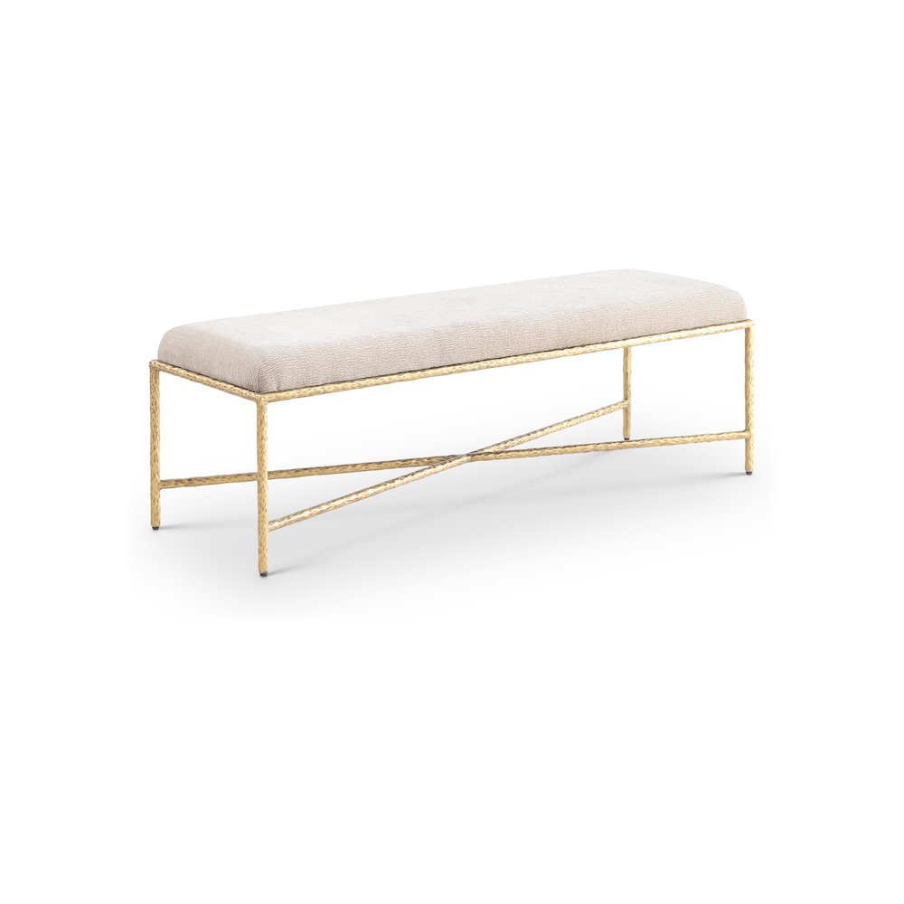 Valley Beige Chenille Fabric Bench. Picture 1