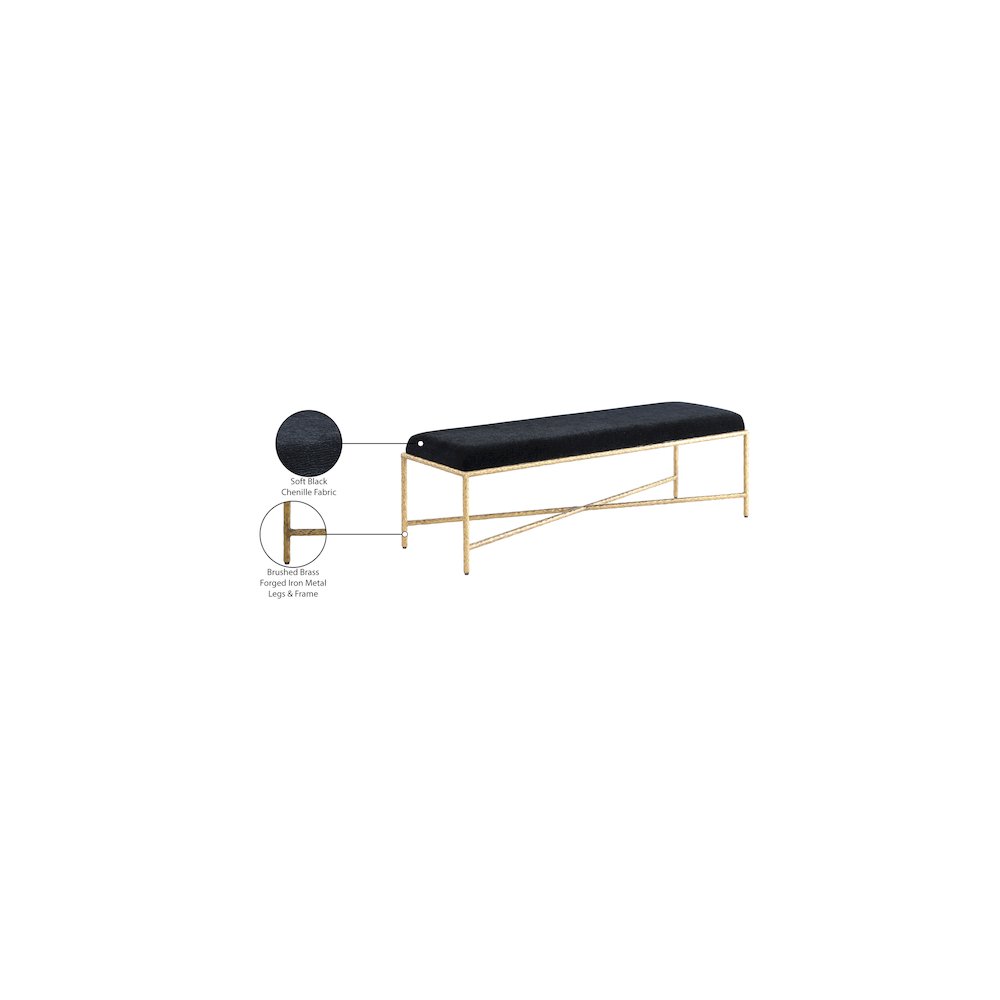 Valley Black Chenille Fabric Bench. Picture 7