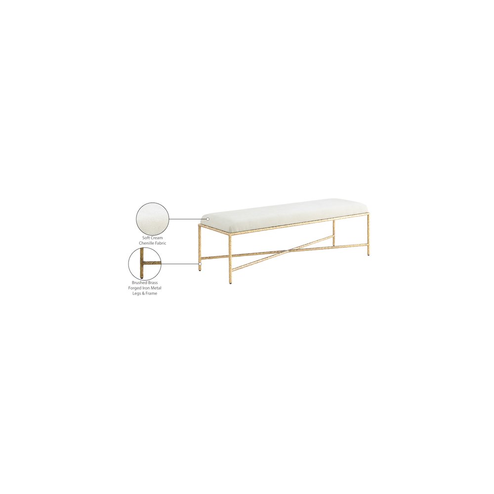 Valley Cream Chenille Fabric Bench. Picture 7